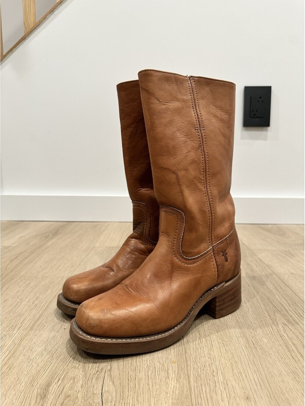 Vintage Frye Campus 14L Boots Women 7 M Saddle Brown Square Toe Western USA